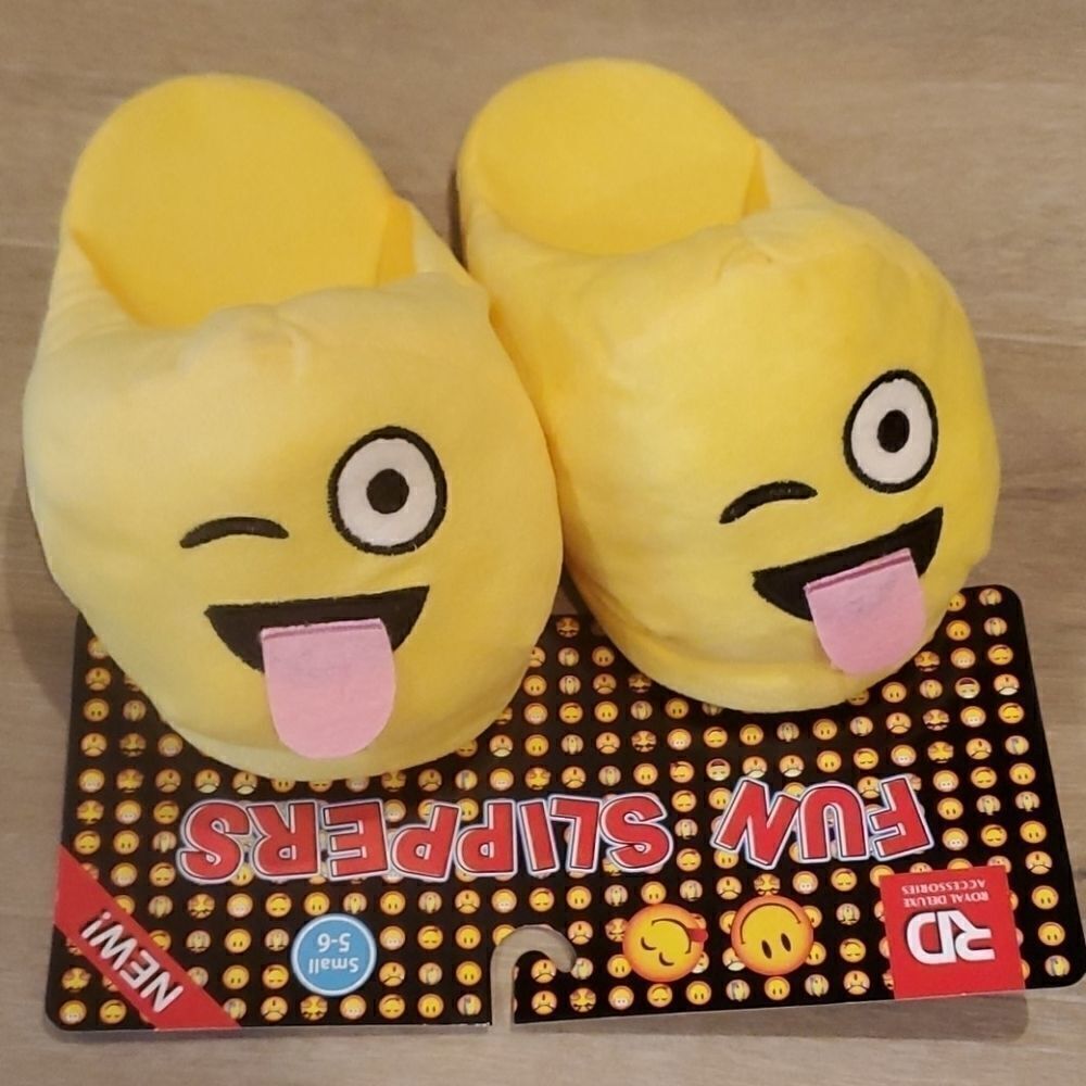 Yellow Emoji Slippers Sticking Out Tongue - Picture 1 of 4